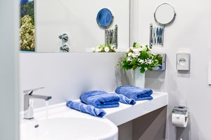 Clean modern bathrooms Hotel Blue Carp
